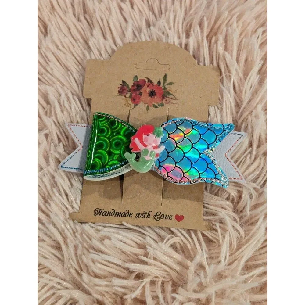 Little mermaid inspired hair bow brand new barrette clip